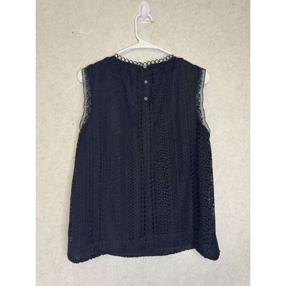 J Crew Black Mixed Lace Blouse Top Sleeveless Casual Office Minimalist Sz 8 - Picture 2 of 10